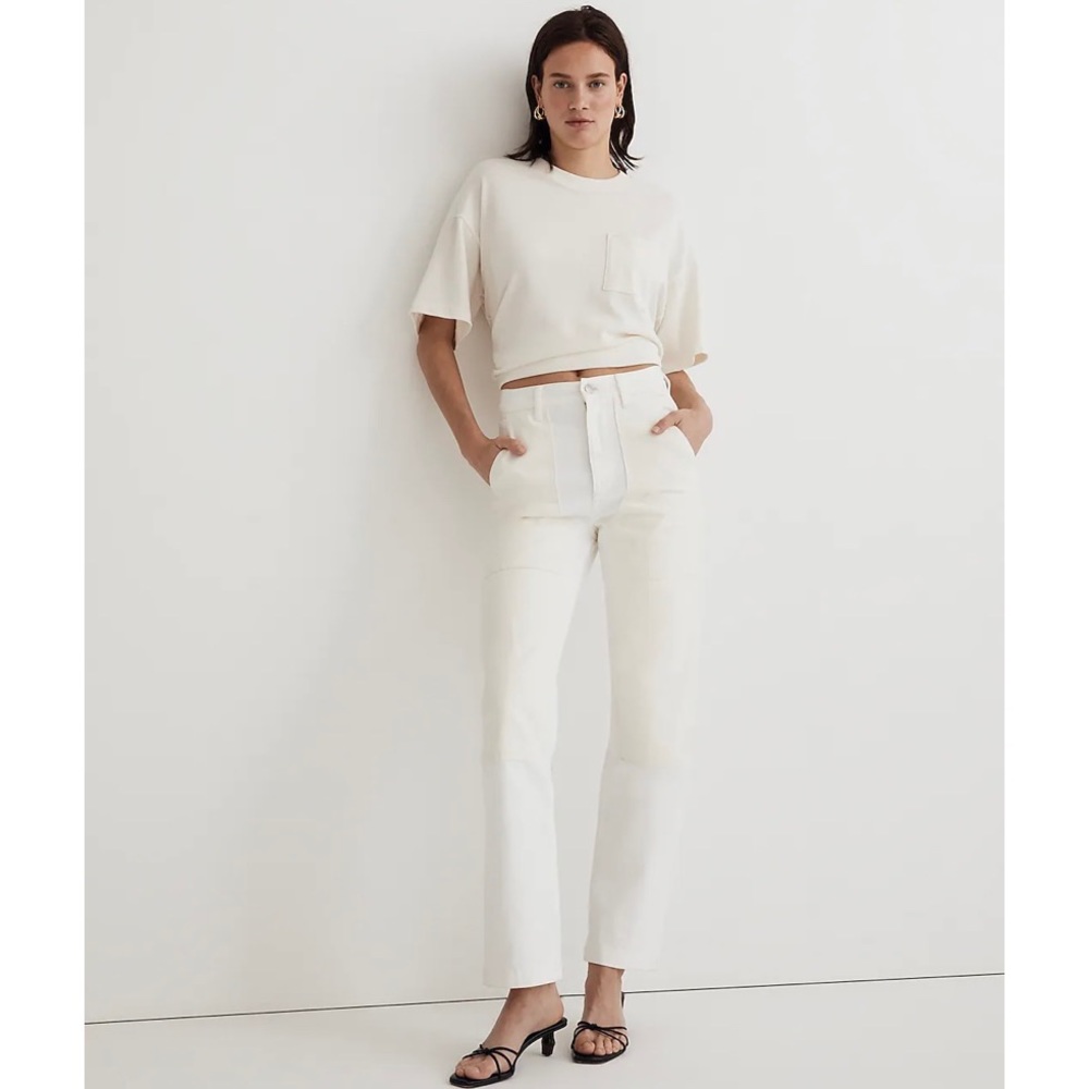 NWT Madewell Petite '90s Straight Jean Two-Tone Workwear Edition White